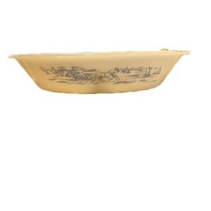 Glassbake currier & ives divided oval dish with horse and carriage scene